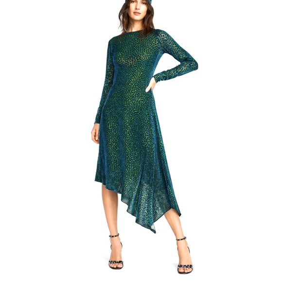 Zara Dresses & Skirts - Zara Sheer Mesh Velvet Burnout Polka Dot Asymmetrical Maximalist Artsy Dress SML